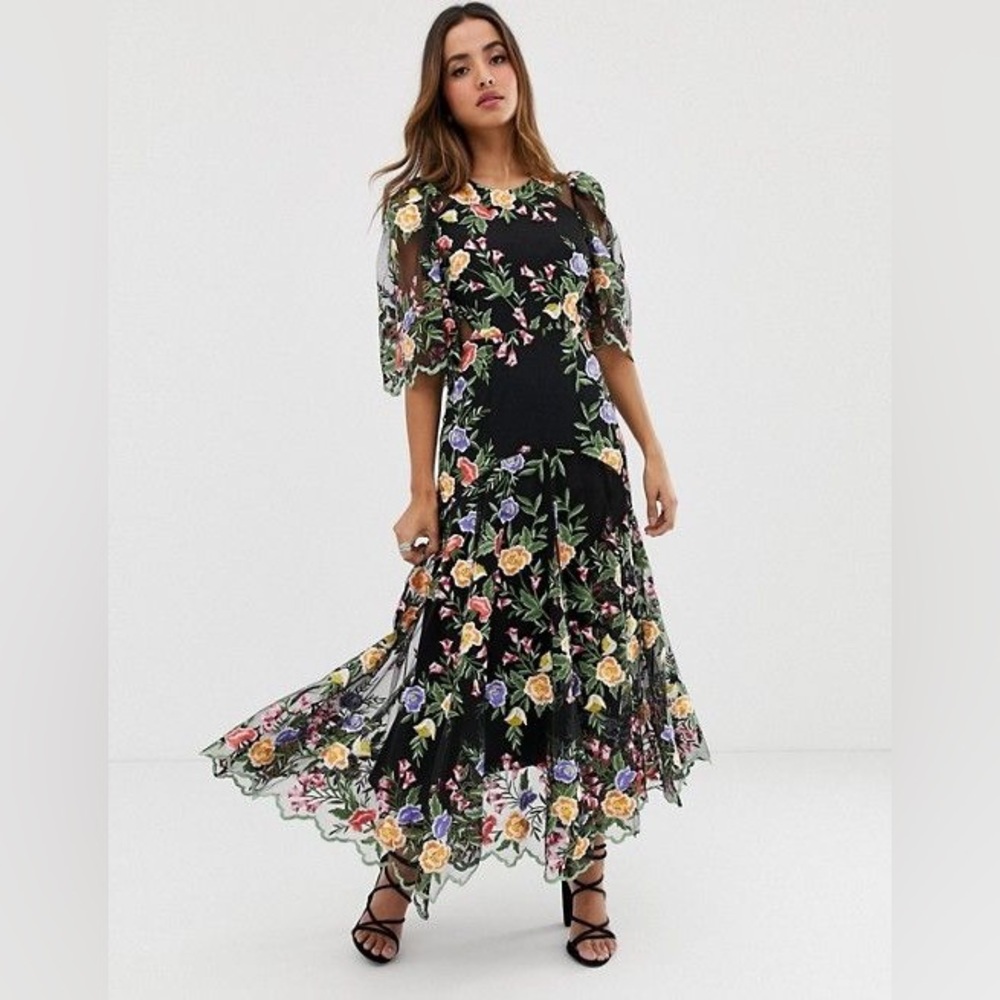 ASOS Embroidered Open Back Long Dress